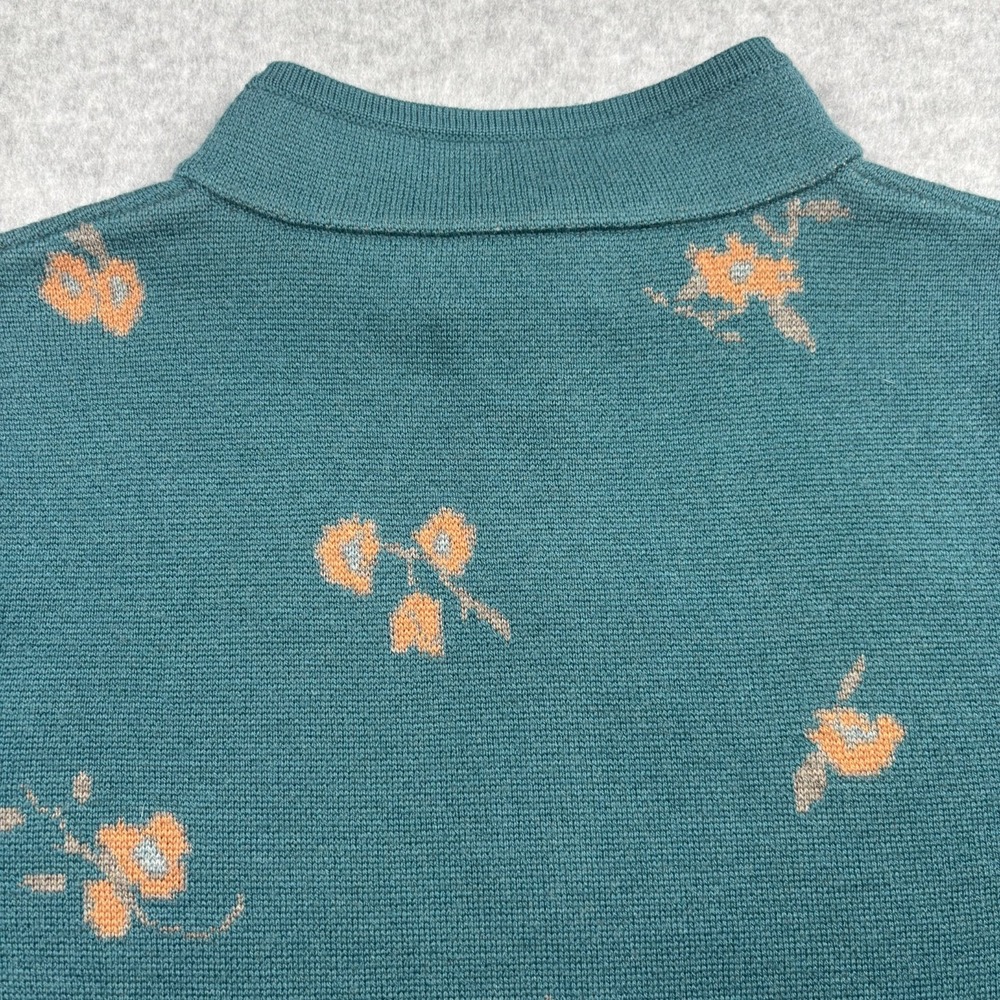 Pendleton Merino Wool Full Zip Cardigan Sweater Floral Teal Blue Womens Size L - Picture 14 of 16